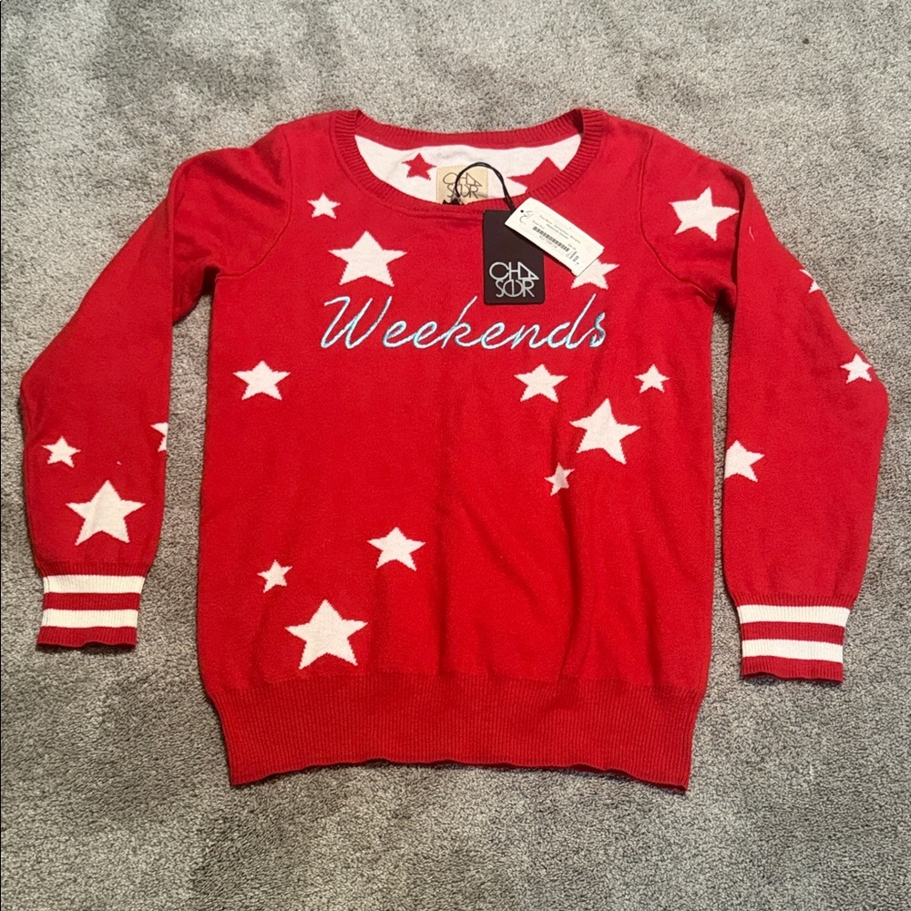 Chasor Red Star 'Weekends' Crewneck Sweater NWT Size Small